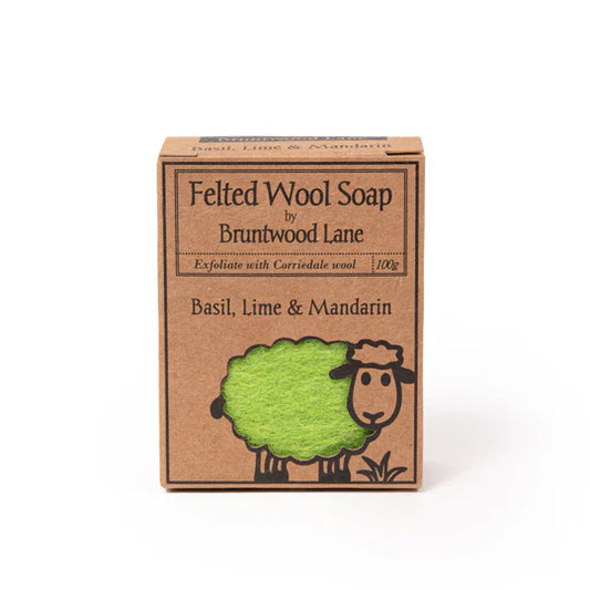 felted wool soap bar  basil lime mandarin exfoliate