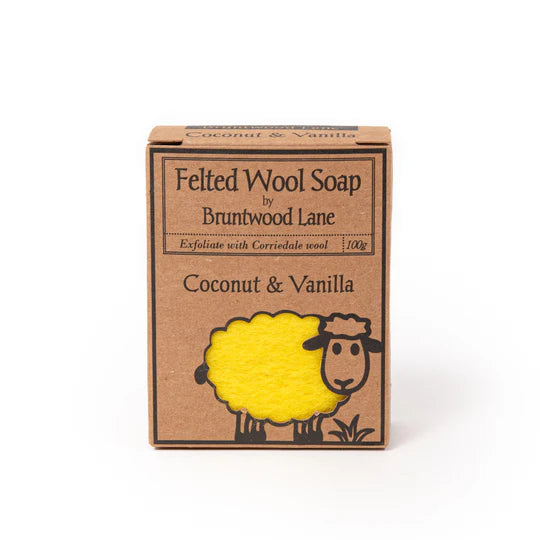 felted wool soap coconut vanilla exfoliate