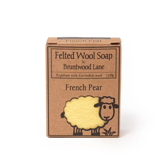 felted wool soap bar french pear exfoliate