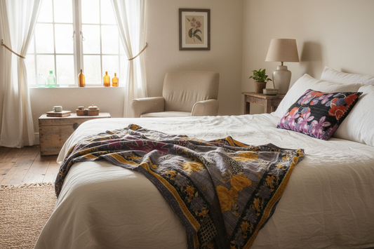 vintage cotton kantha throw