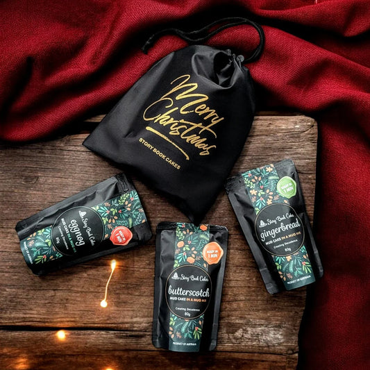 Wreath Gold Gift Bag- 3 Mud Cake Assorted in a Mug