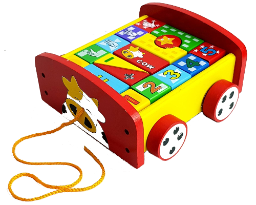 toy wooden building blocks and cart