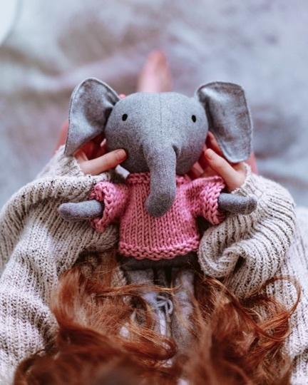 edwina the elephant, wool kids soft toy