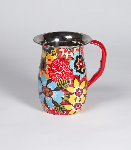 enamel flower bouquet jug vase hand painted india red colour
