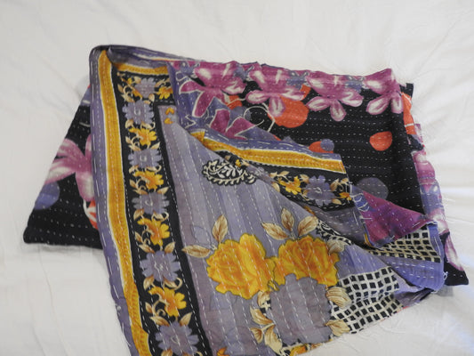 vintage hand made cotton bed spread / throw, colorful design