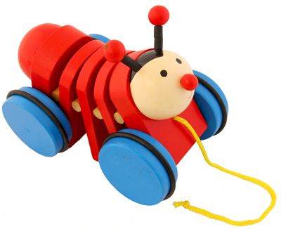 wooden kids pull along beetle toy red