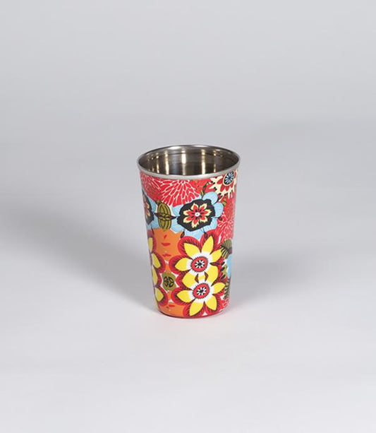 enamel drinking tumbler red flower bouquet design