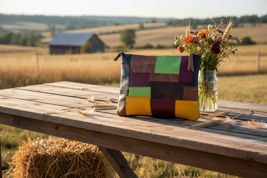 patchwork leather clutch bag