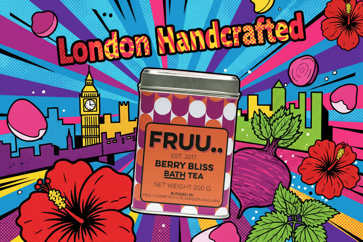 Fruu Bath Tea, berry bliss, Relaxing Bath soak, made in London, hand crafted