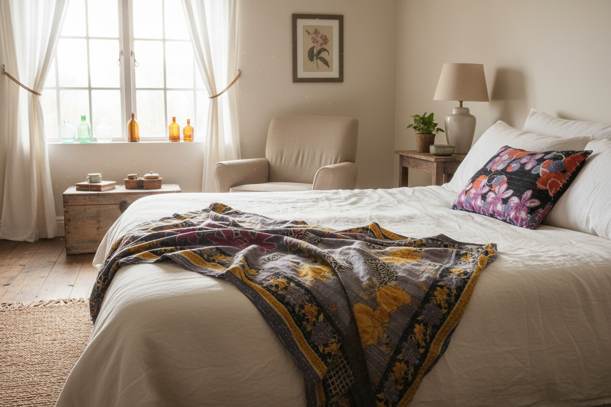 vintage cotton kantha throw 