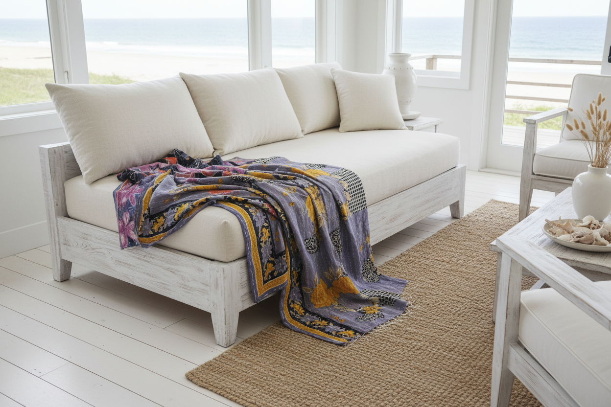 vintage kantha cotton throw