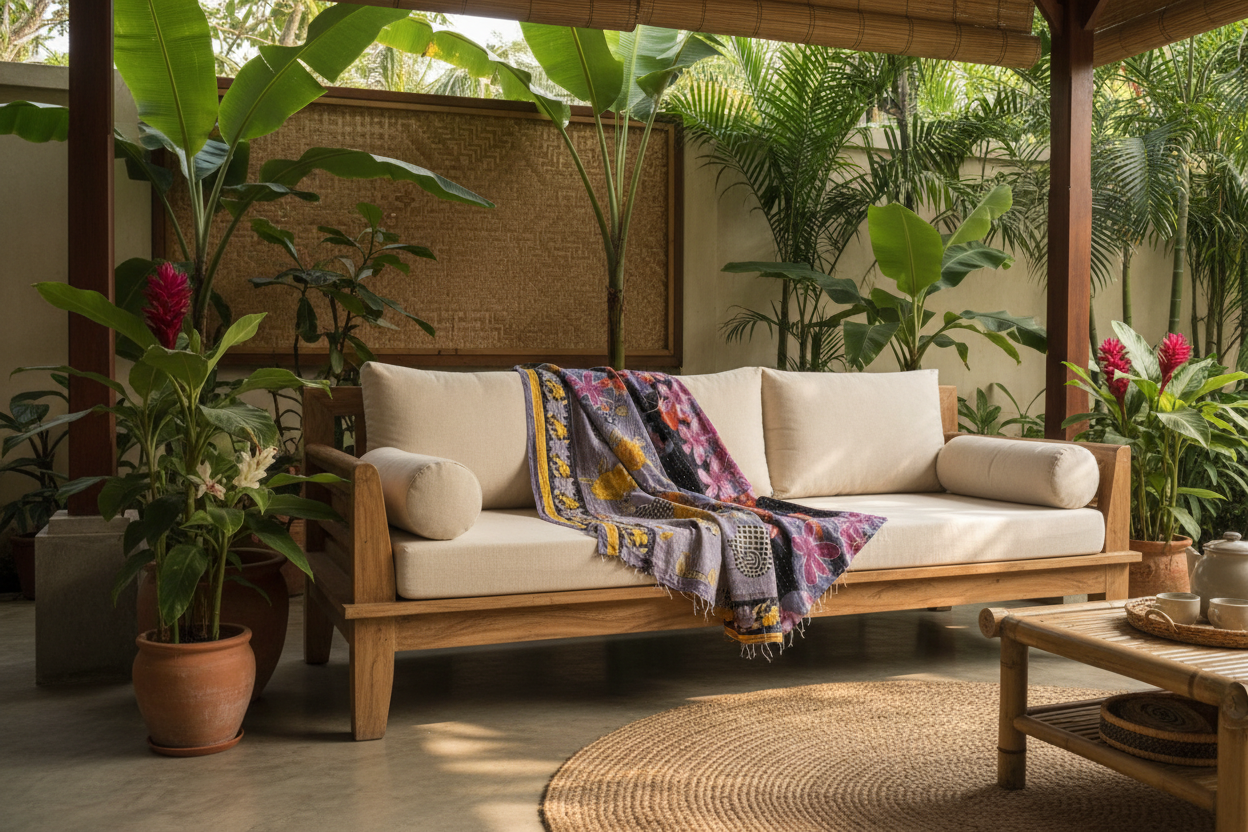 vintage kantha cotton throw