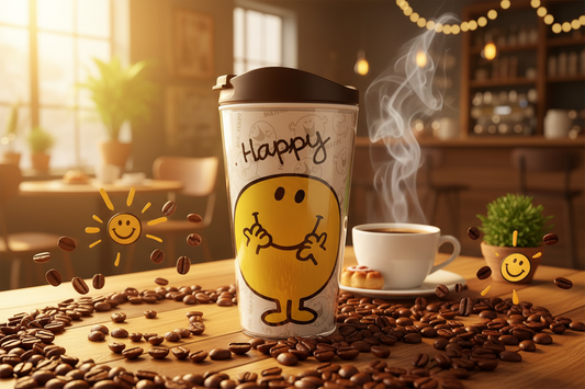 Mr Men, Mr Happy Travel Coffee Mug , Keeps it hot with sipper lid