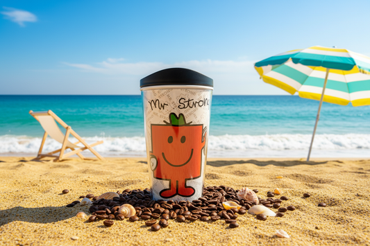 Mr Men, Mr Strong Coffee Mug Background - Beach scene