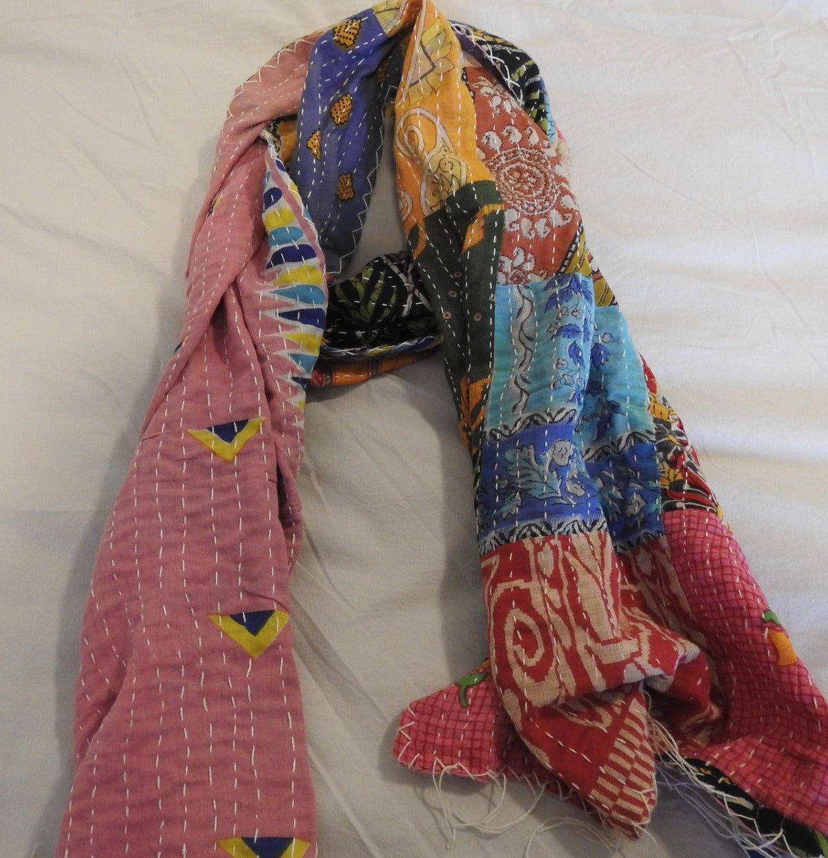 kantha cotton patchwork scarf