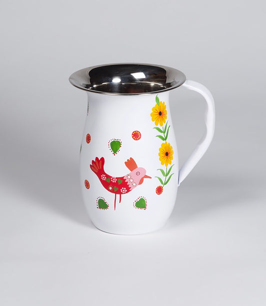 ida the chicken white flower vase / jug, hand painted in india